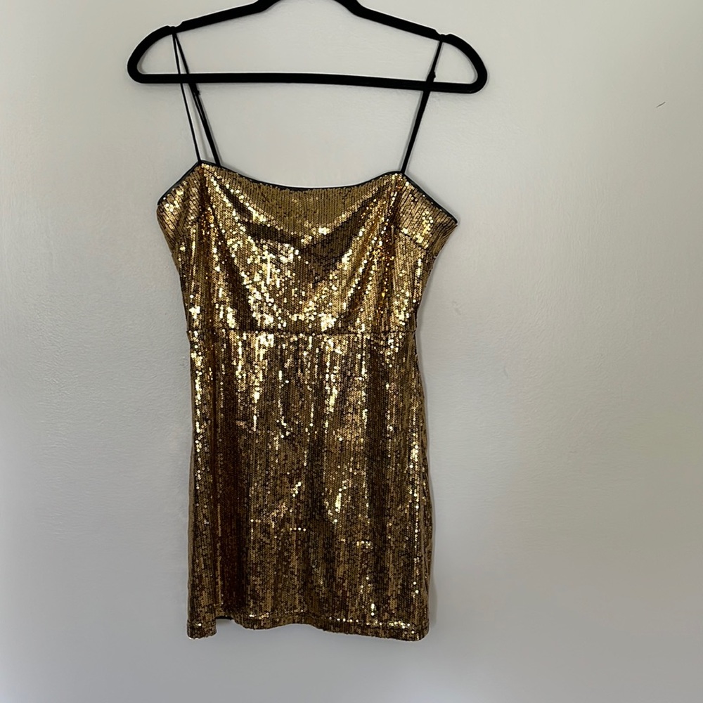 Gold sequin mini dress